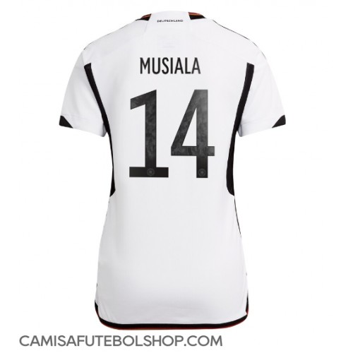Camisa de time de futebol Alemanha Jamal Musiala #14 Replicas 1º Equipamento Feminina Mundo 2022 Manga Curta